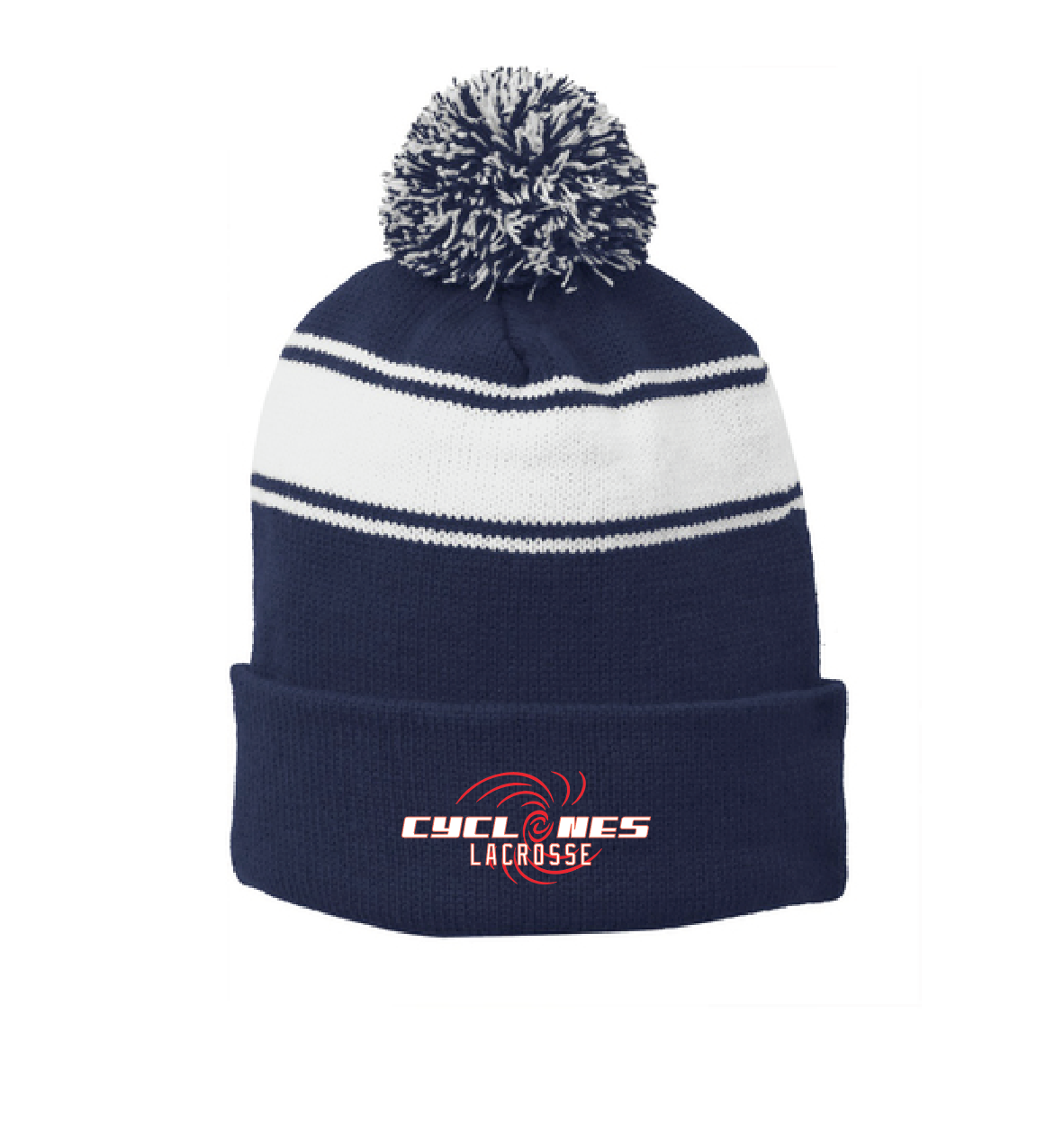 Embroidered Sport-Tek® Stripe Pom Pom Beanie